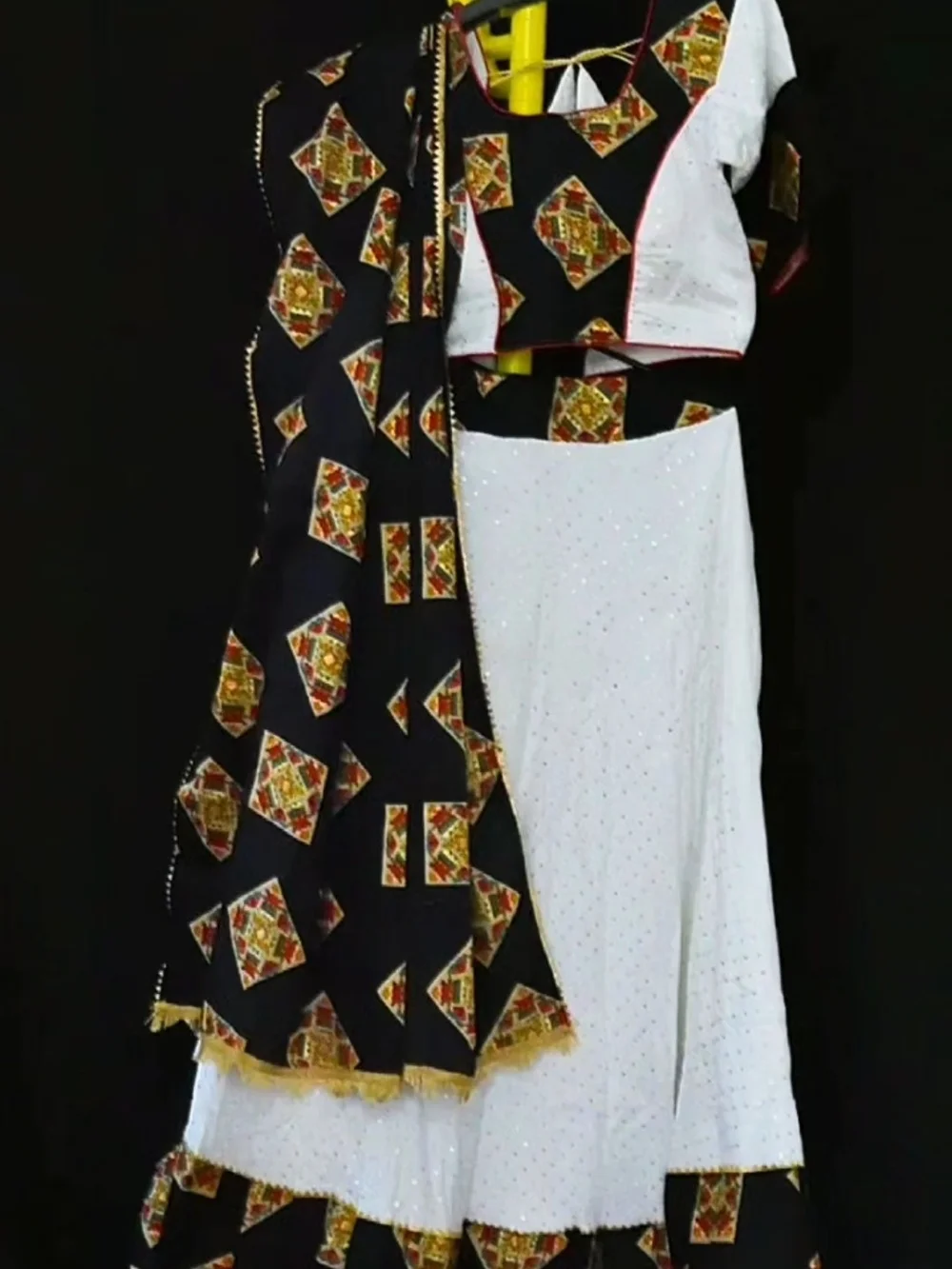 Traditional Kids Yellow Lehenga Choli with Navy Embroidered Dupatta